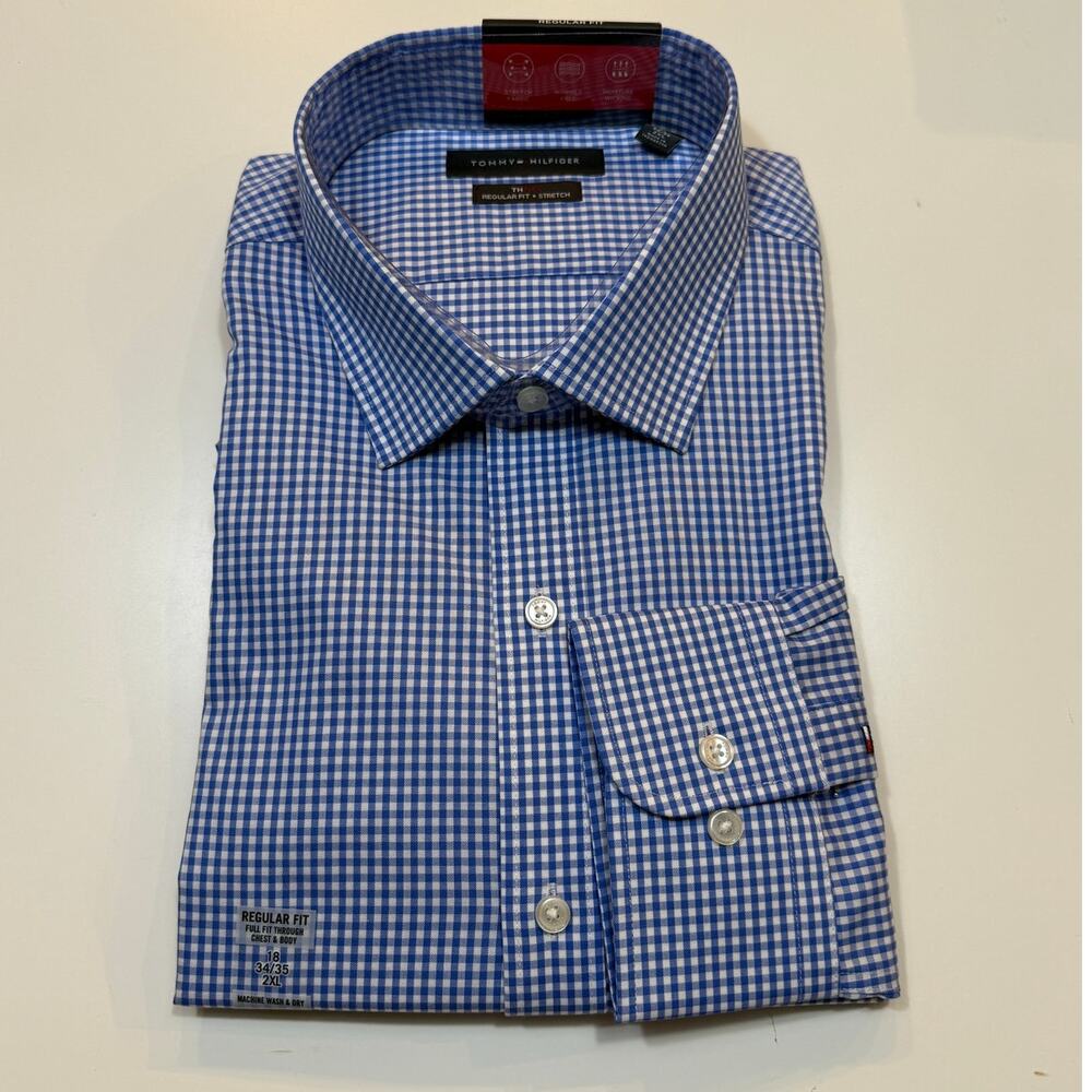 Tommy Hilfiger Men's Flex Regular Fit Twill Dress Shirt - Sky blue 18 34/35